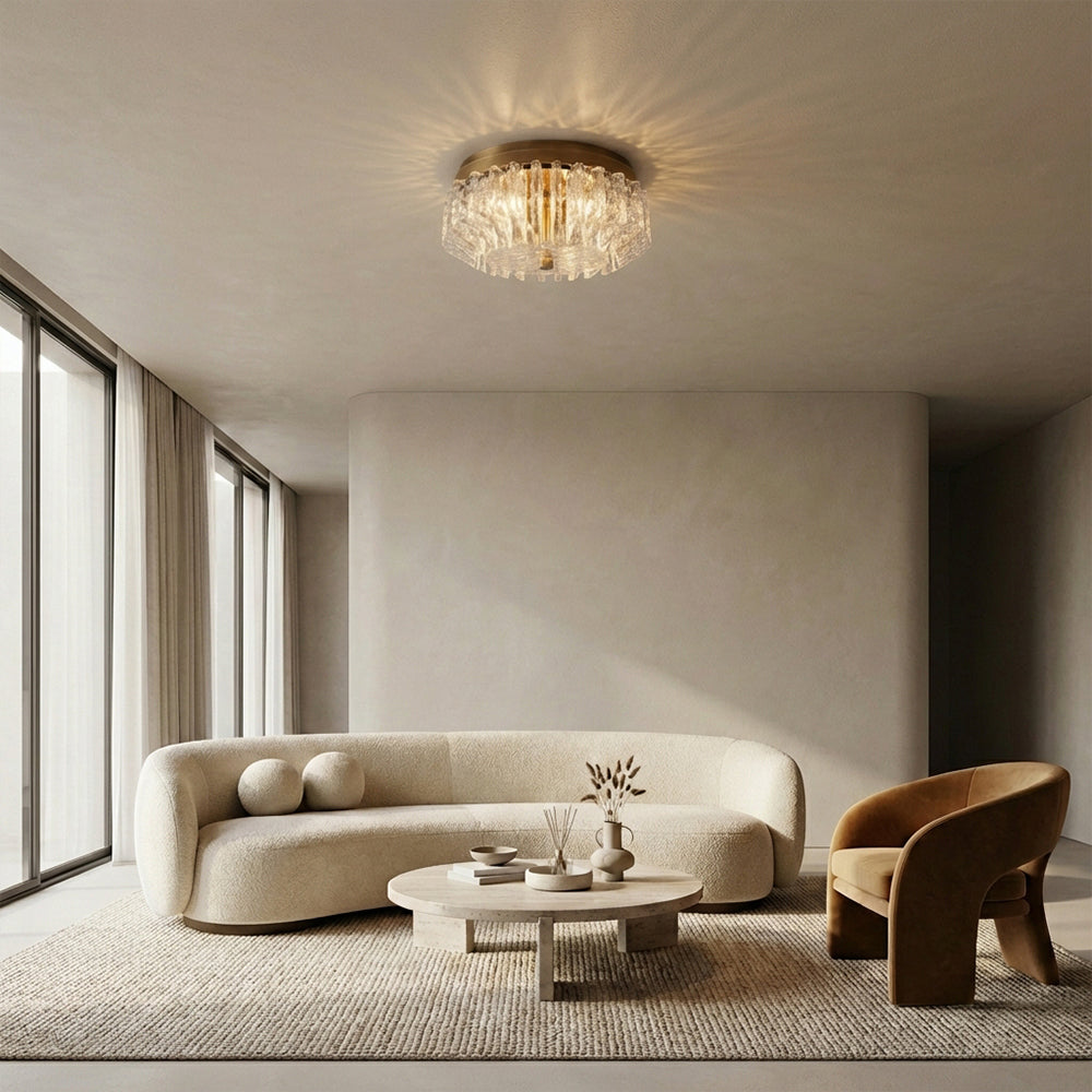 Liora Deco Brass Flush Mount with Textured Glass Panels-Fullstarlighting