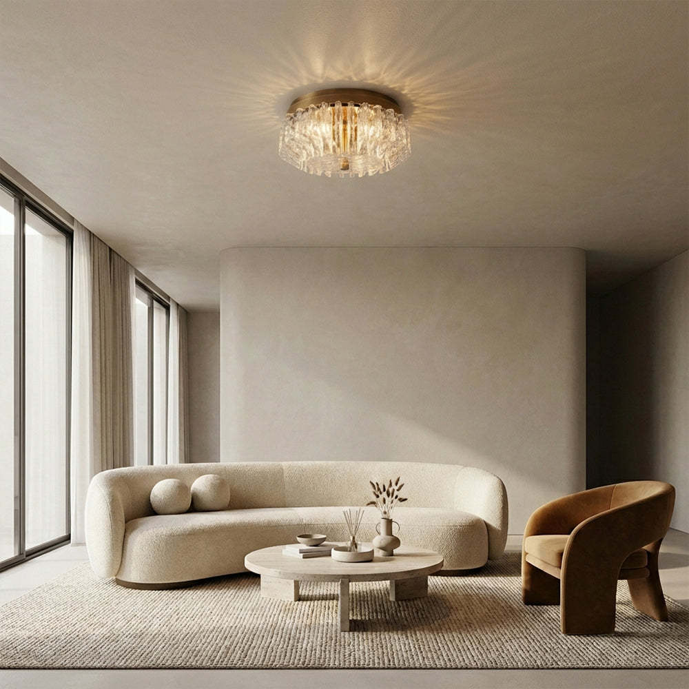Liora Deco Brass Flush Mount with Textured Glass Panels-Fullstarlighting