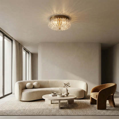 Liora Deco Brass Flush Mount with Textured Glass Panels-Fullstarlighting