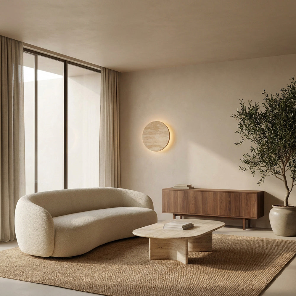 Lira Travertine Disc Outdoor Sconce-Fullstarlighting