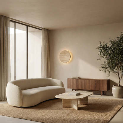 Lira Travertine Disc Outdoor Sconce-Fullstarlighting