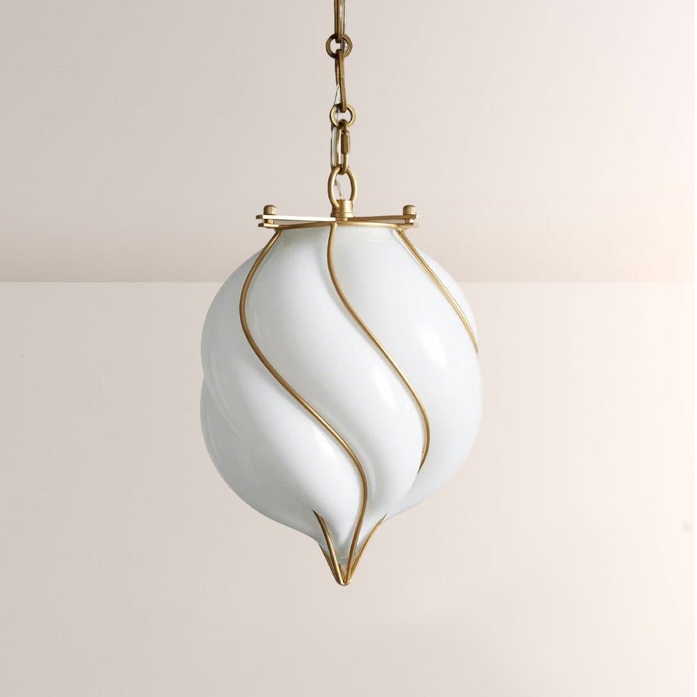 Mara Caged Opal Glass & Brass Small Pendant-Fullstarlighting
