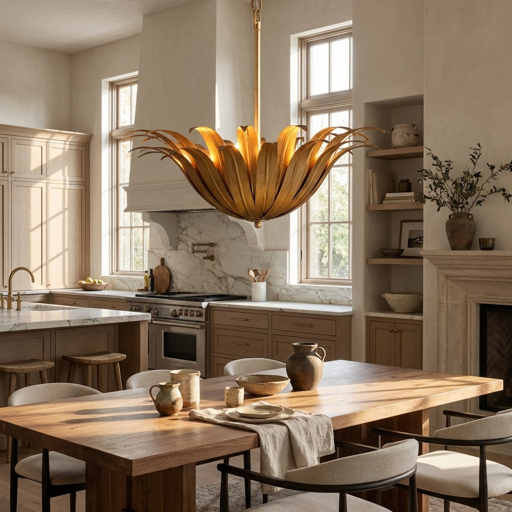 Matilde Palm Leaf & Brass Pendant-Fullstarlighting