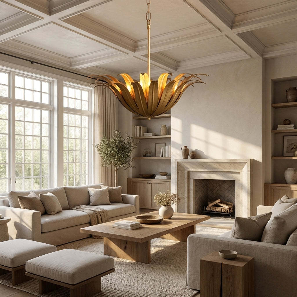 Matilde Palm Leaf & Brass Pendant-Fullstarlighting