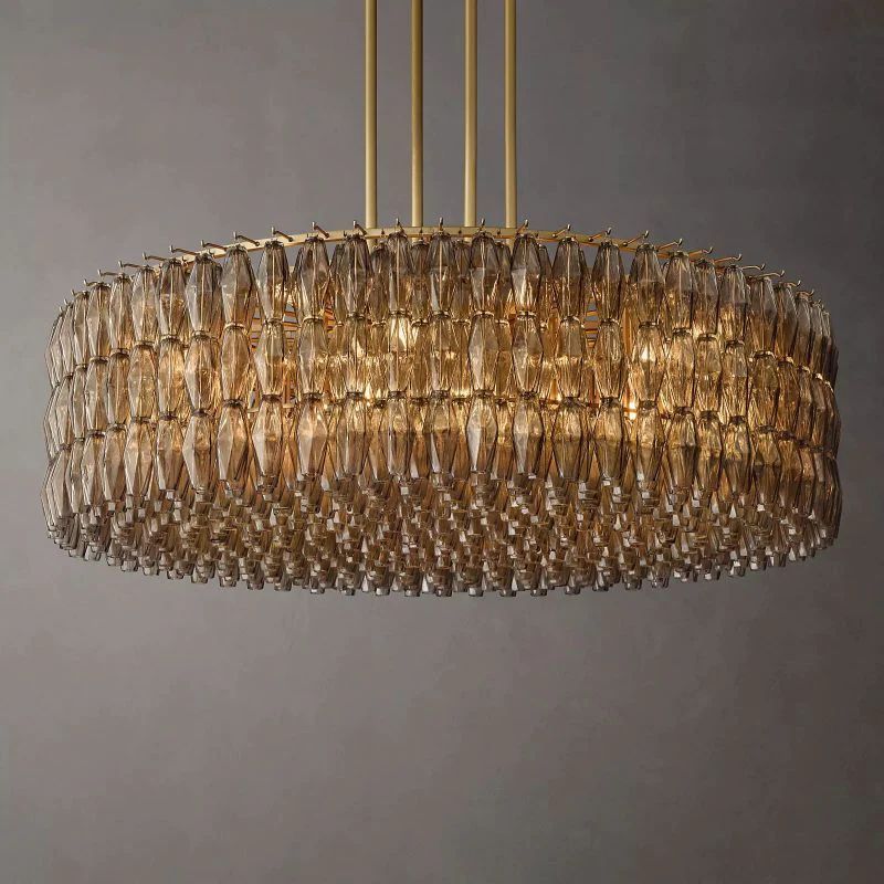 Casnelo Smoke Glass Round Chandelier 62" - Lacquered Burnished Brass