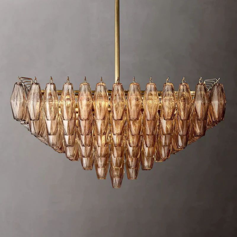 Casnelo Smoke Glass Square Chandelier 32" - Lacquered Burnished Brass