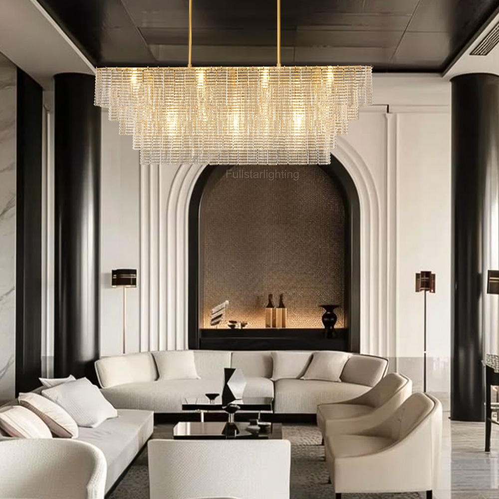 Chan Clear Rectangle Chandelier 77"-Fullstarlighting