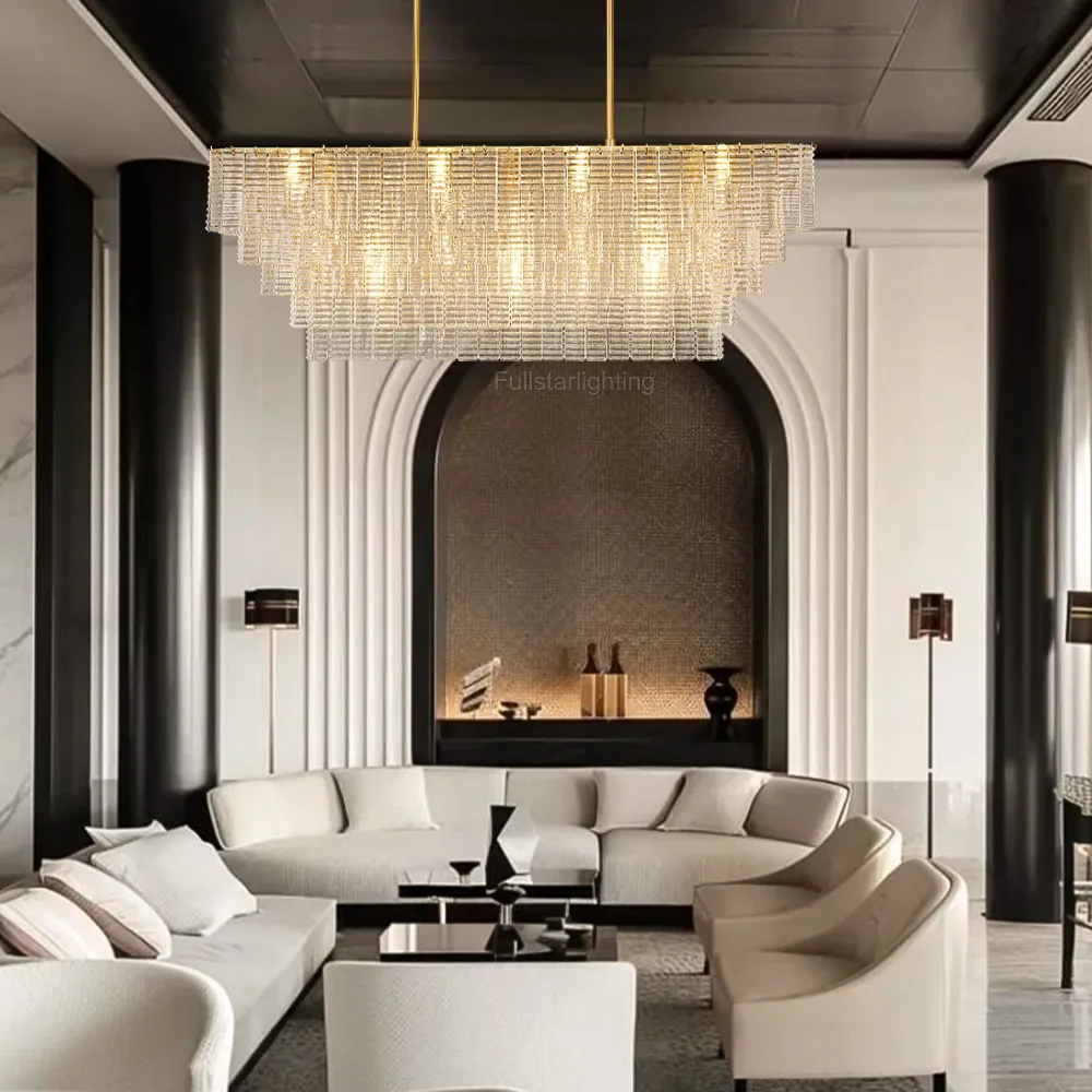 Chan Clear Rectangle Chandelier 77"