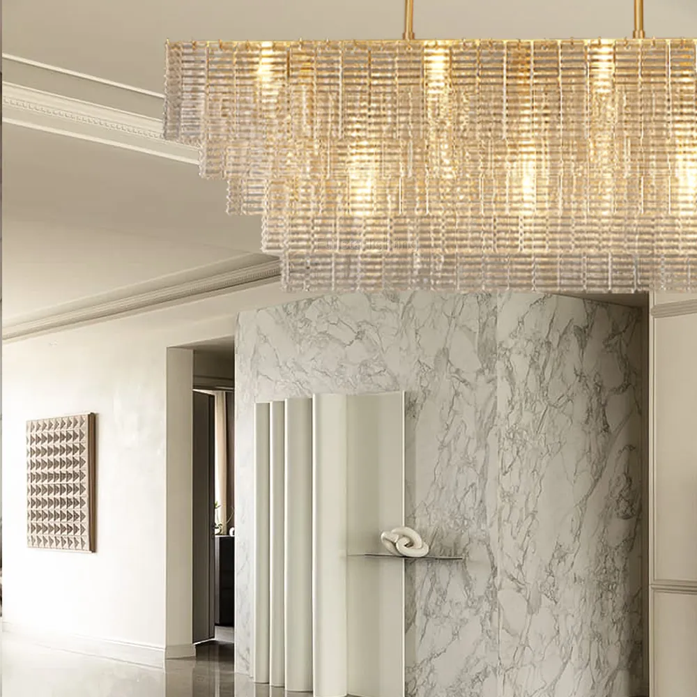 Chan Clear Rectangle Chandelier 77"