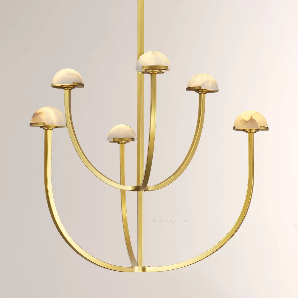 Pedra Round Chandelier 32",Modern Tiered Brass Alabaster Chandelier