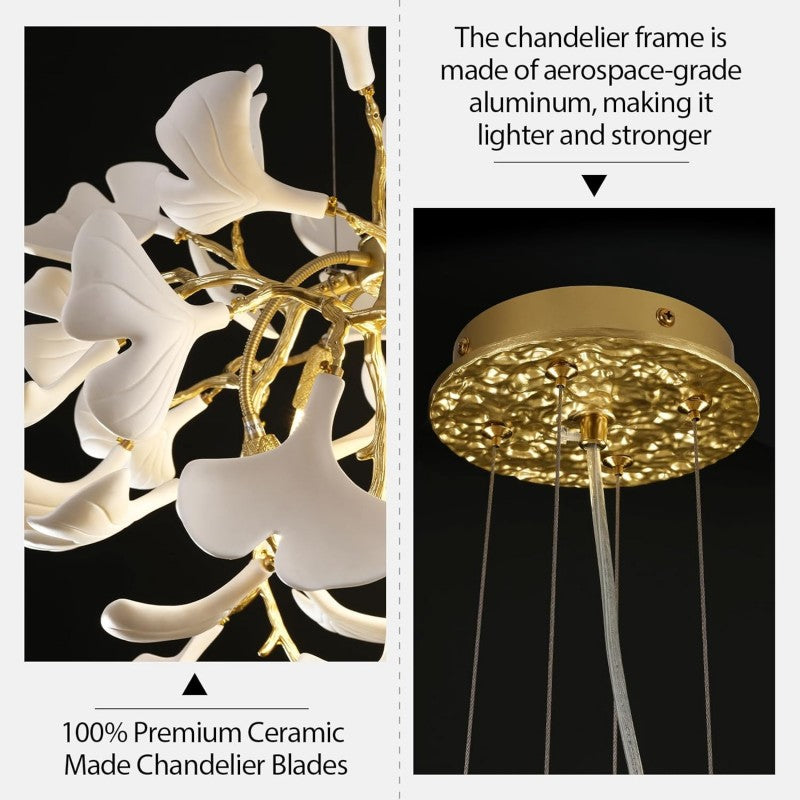 Modern Ceramic Ginkgo Leaf Branches Chandelier-Fullstarlighting