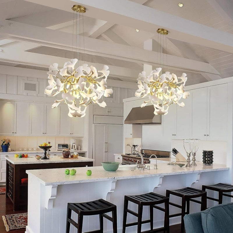 Modern Ceramic Ginkgo Leaf Branches Chandelier-Fullstarlighting