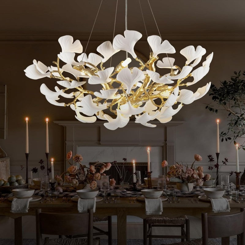 Modern Ceramic Ginkgo Leaf Branches Chandelier-Fullstarlighting