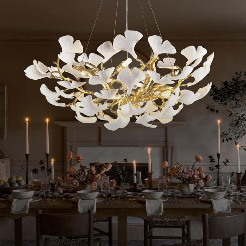 Modern Ceramic Ginkgo Leaf Branches Chandelier-Fullstarlighting