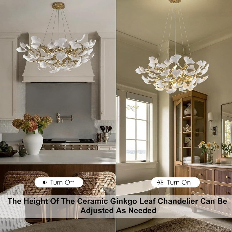 Modern Ceramic Ginkgo Leaf Branches Chandelier-Fullstarlighting
