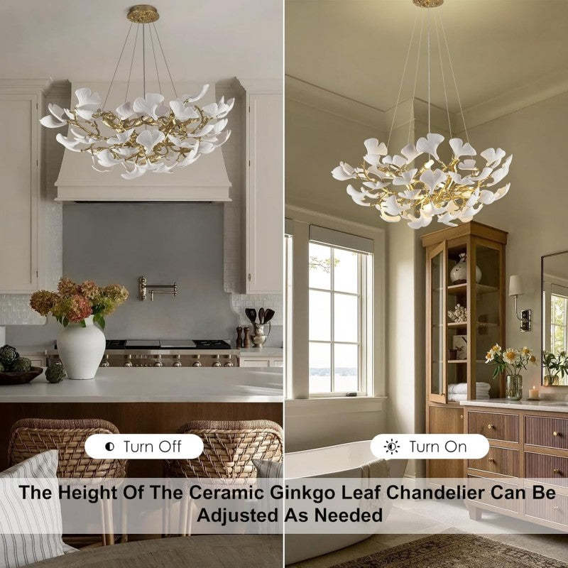 Modern Ceramic Ginkgo Leaf Branches Chandelier-Fullstarlighting