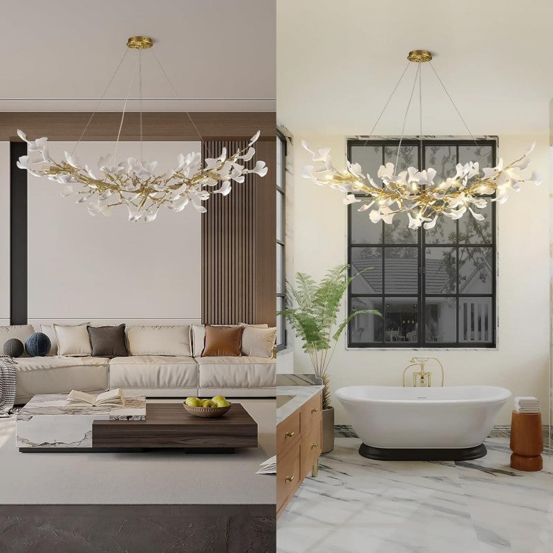 Modern Ceramic Ginkgo Leaf Branches Chandelier-Fullstarlighting