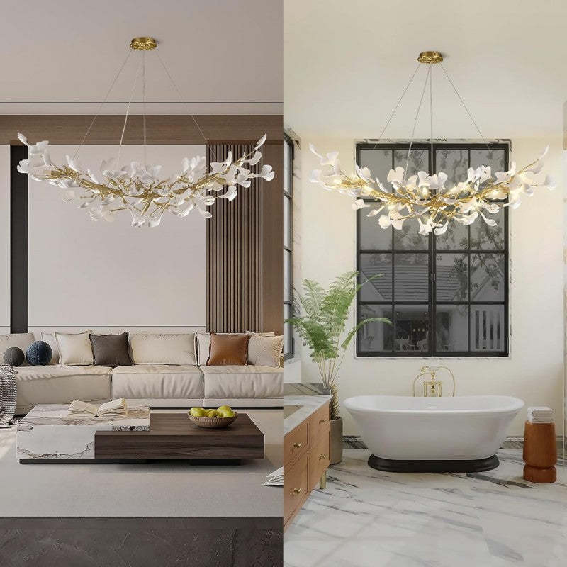 Modern Ceramic Ginkgo Leaf Branches Chandelier-Fullstarlighting