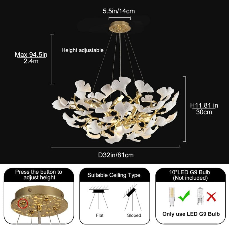 Modern Ceramic Ginkgo Leaf Branches Chandelier-Fullstarlighting