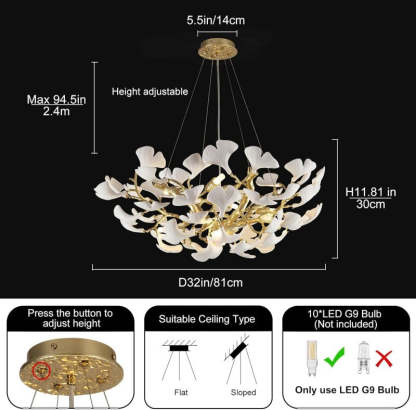 Modern Ceramic Ginkgo Leaf Branches Chandelier-Fullstarlighting