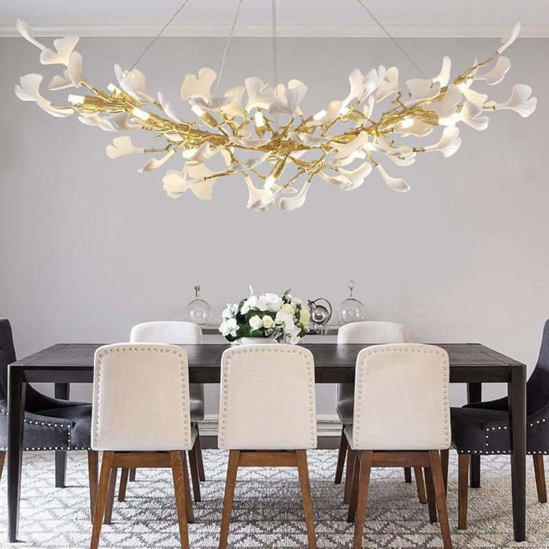 Modern Ceramic Ginkgo Leaf Branches Chandelier-Fullstarlighting