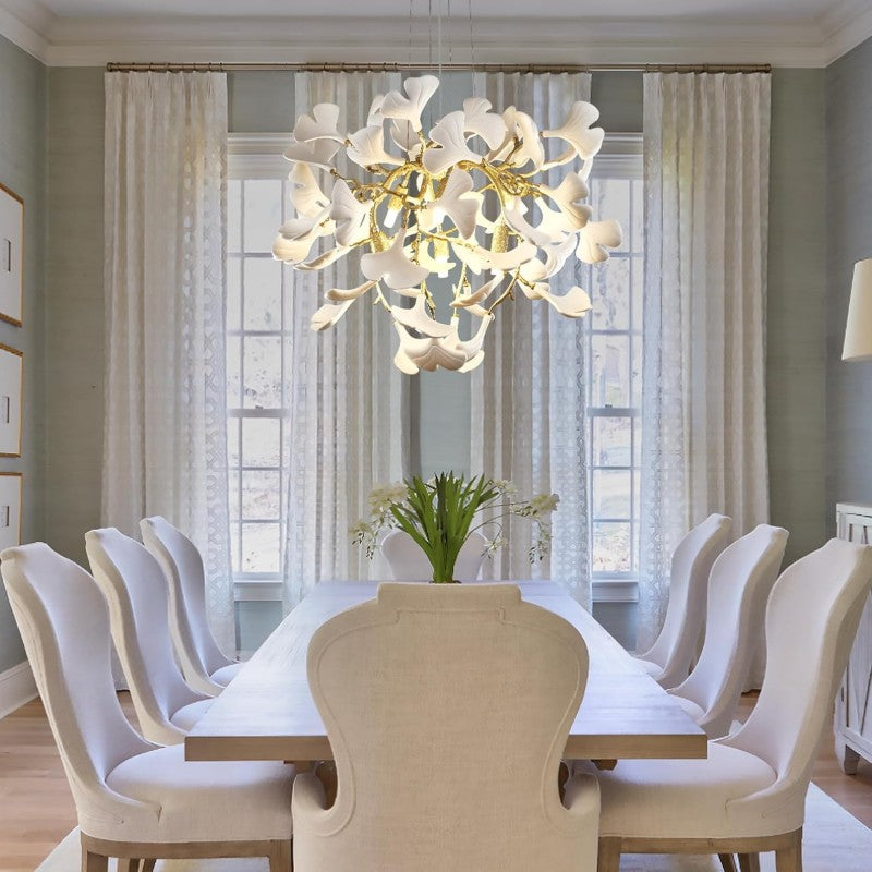Modern Ceramic Ginkgo Leaf Branches Chandelier-Fullstarlighting