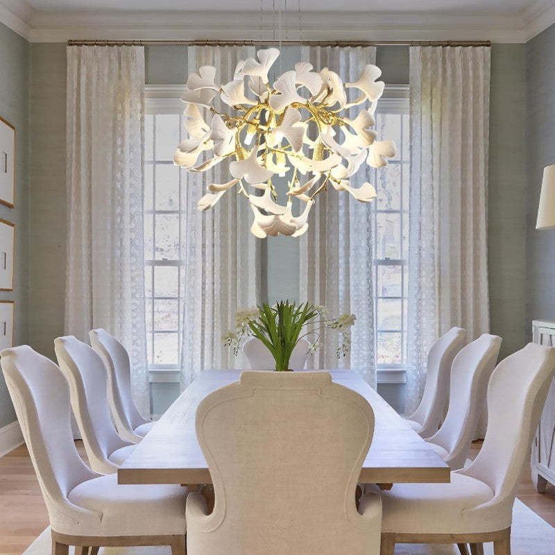 Modern Ceramic Ginkgo Leaf Branches Chandelier-Fullstarlighting