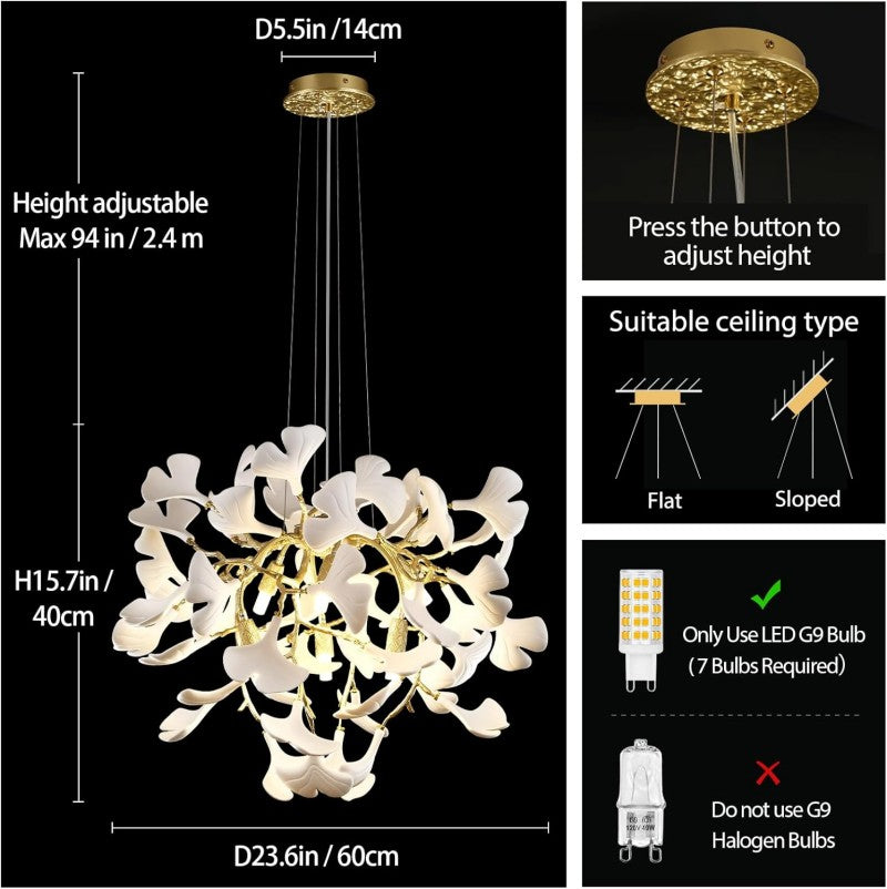 Modern Ceramic Ginkgo Leaf Branches Chandelier-Fullstarlighting