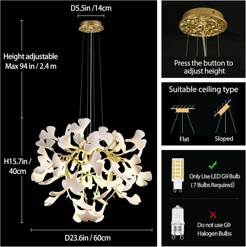 Modern Ceramic Ginkgo Leaf Branches Chandelier,Dining Room Chandeliers