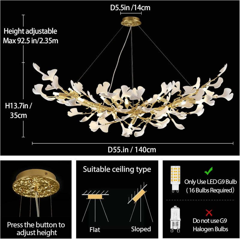 Modern Ceramic Ginkgo Leaf Branches Chandelier-Fullstarlighting