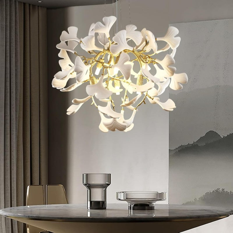Modern Ceramic Ginkgo Leaf Branches Chandelier-Fullstarlighting