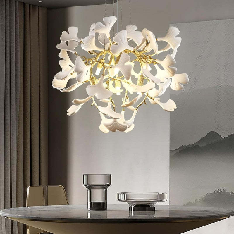 Modern Ceramic Ginkgo Leaf Branches Chandelier-Fullstarlighting