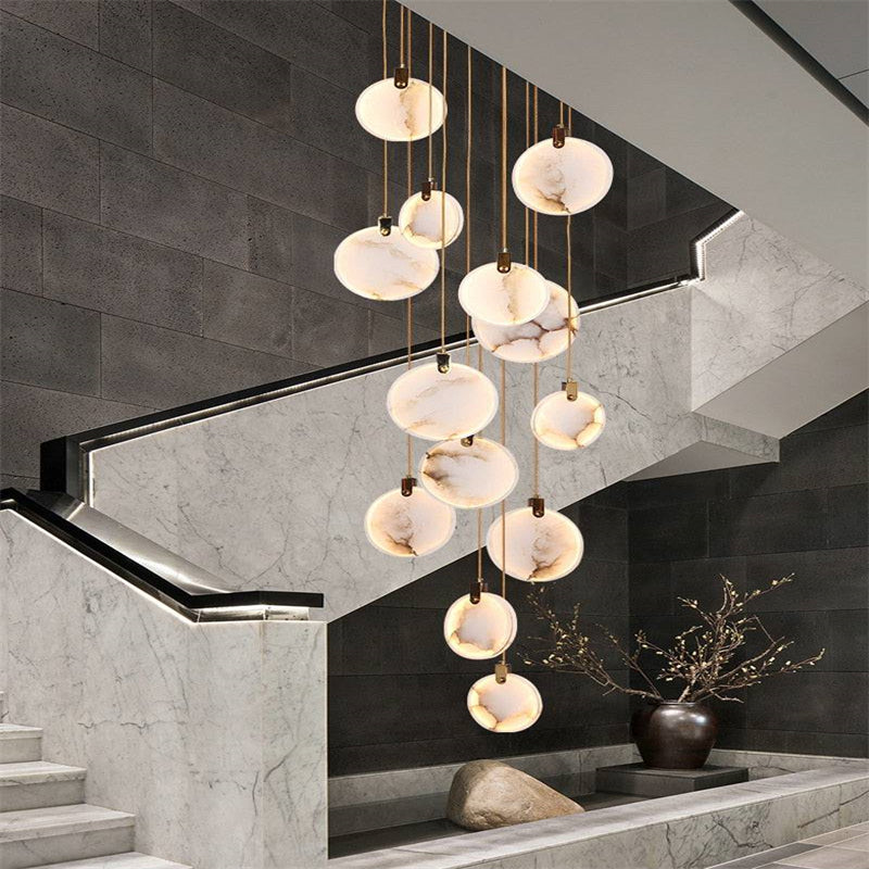 Modern Discs Alabaster Long Staircase Chandelier-Fullstarlighting