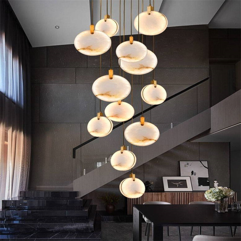 Modern Discs Alabaster Long Staircase Chandelier-Fullstarlighting