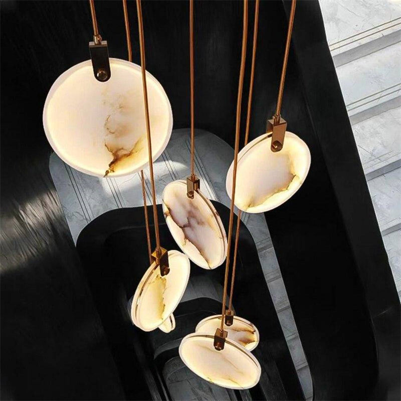 Modern Discs Alabaster Long Staircase Chandelier-Fullstarlighting