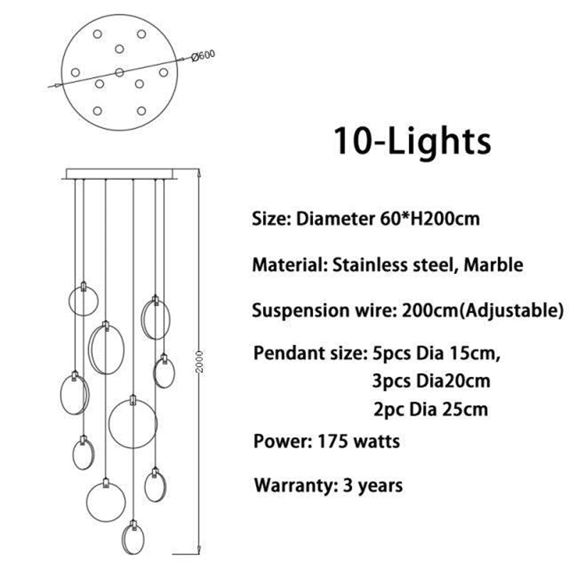 Modern Discs Alabaster Long Staircase Chandelier-Fullstarlighting