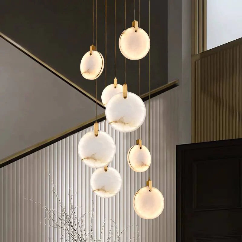 Modern Discs Alabaster Long Staircase Chandelier-Fullstarlighting