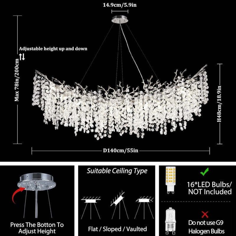 Modern Tree Branch Crystal Chandelier 55"L 30"D 40"D,Dining Room Light