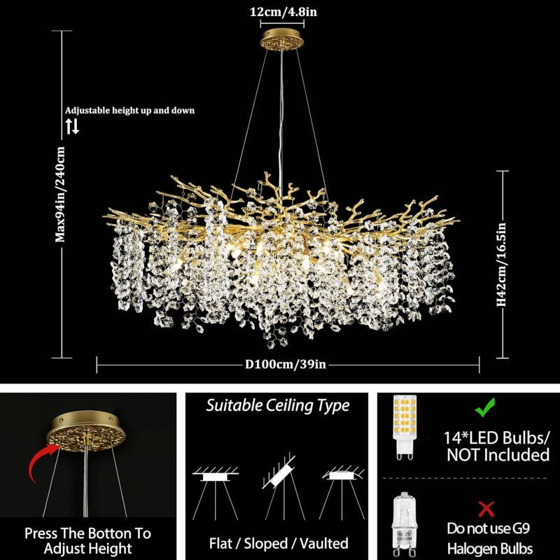 Modern Tree Branch Crystal Chandelier 55"L 30"D 40"D-Fullstarlighting