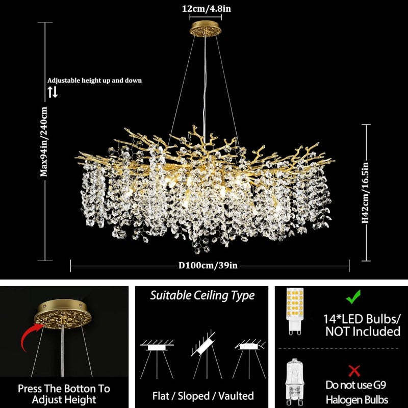 Modern Tree Branch Crystal Chandelier 55"L 30"D 40"D-Fullstarlighting