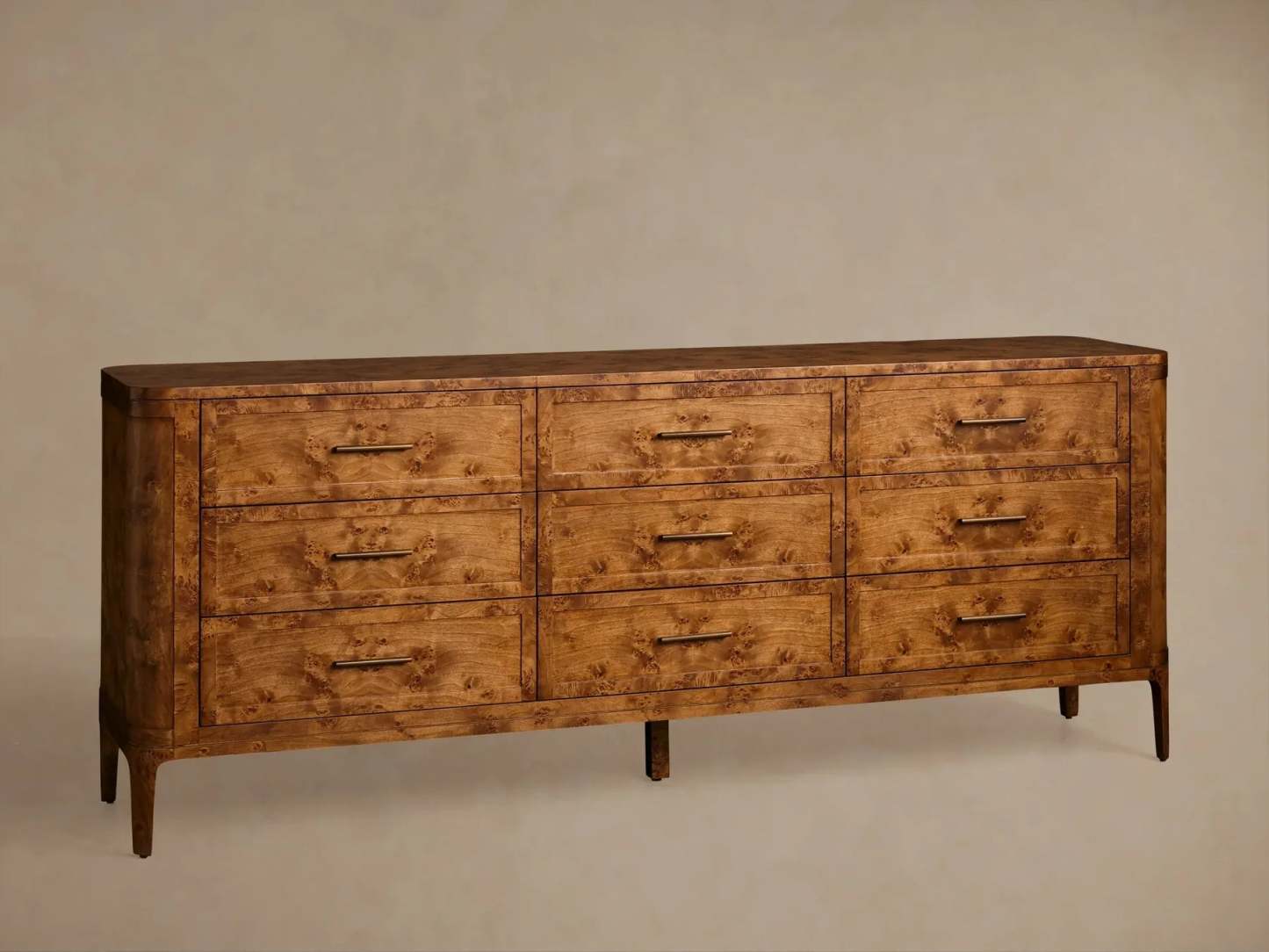 Mogadore Burl Wood Nine Drawer Dresser