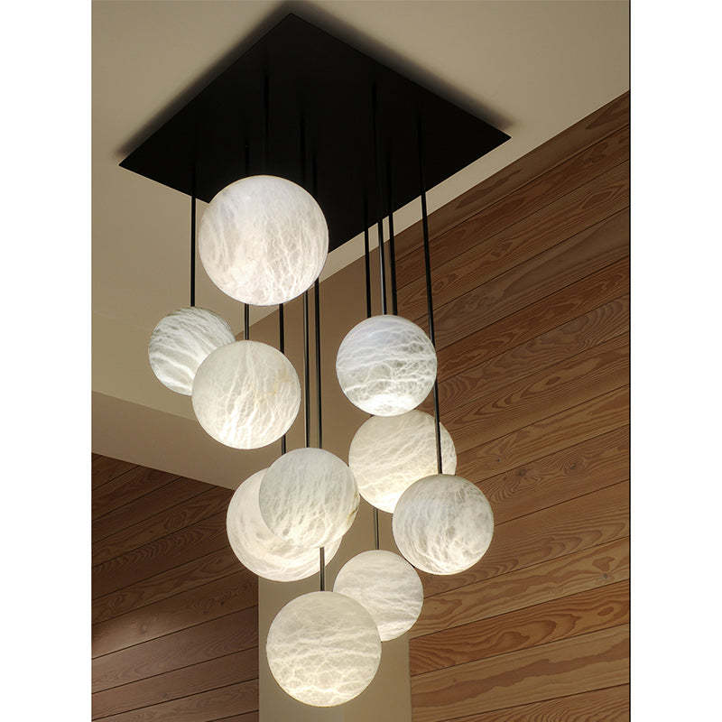 Nami Alabaster Sphere Staircase Chandelier,Multi Pendant Light-Fullstarlighting