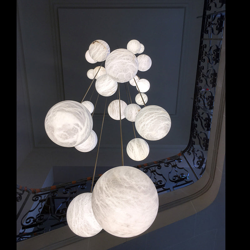 Nami Alabaster Sphere Staircase Chandelier,Multi Pendant Light-Fullstarlighting