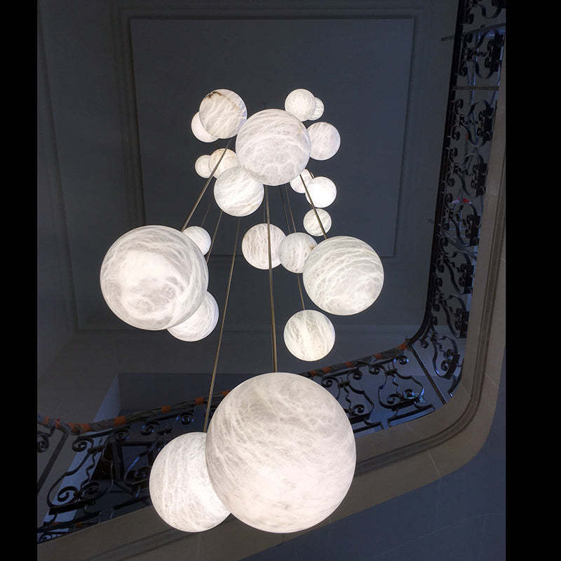 Nami Alabaster Sphere Staircase Chandelier,Multi Pendant Light-Fullstarlighting