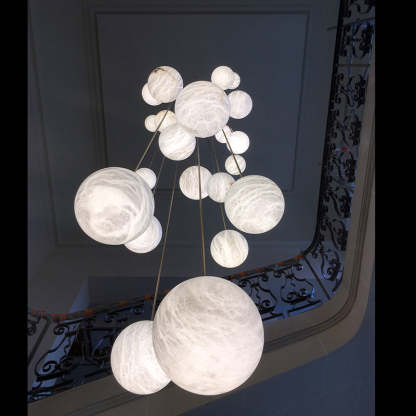 Nami Alabaster Sphere Staircase Chandelier,Multi Pendant Light-Fullstarlighting