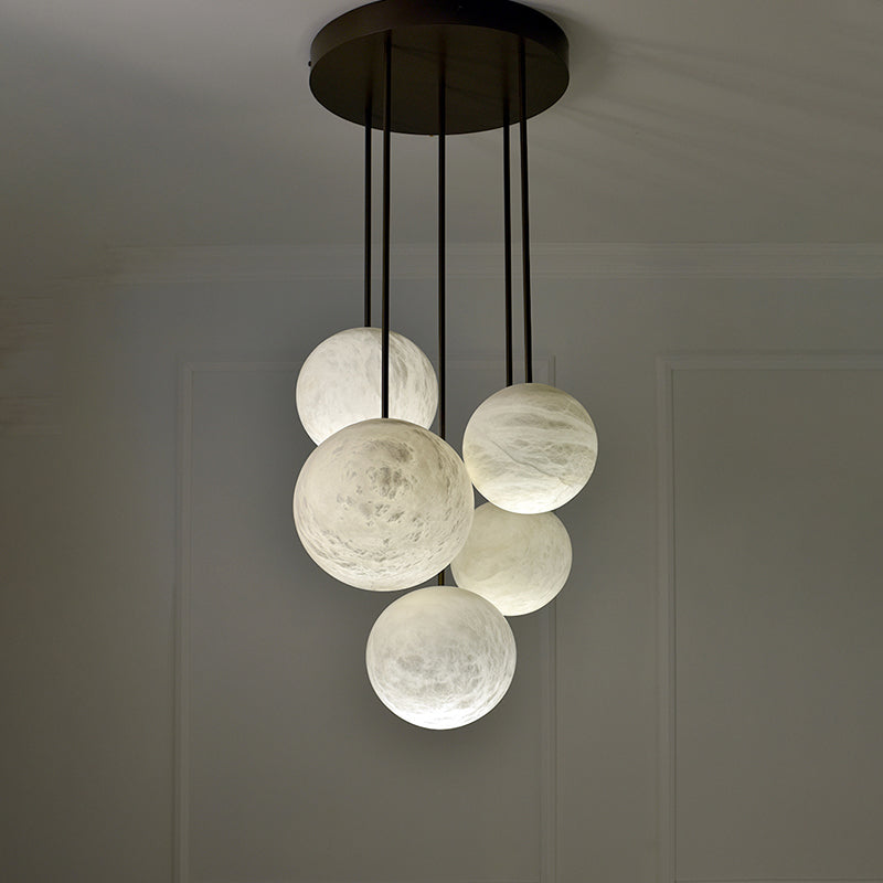 Nami Alabaster Sphere Staircase Chandelier,Multi Pendant Light-Fullstarlighting