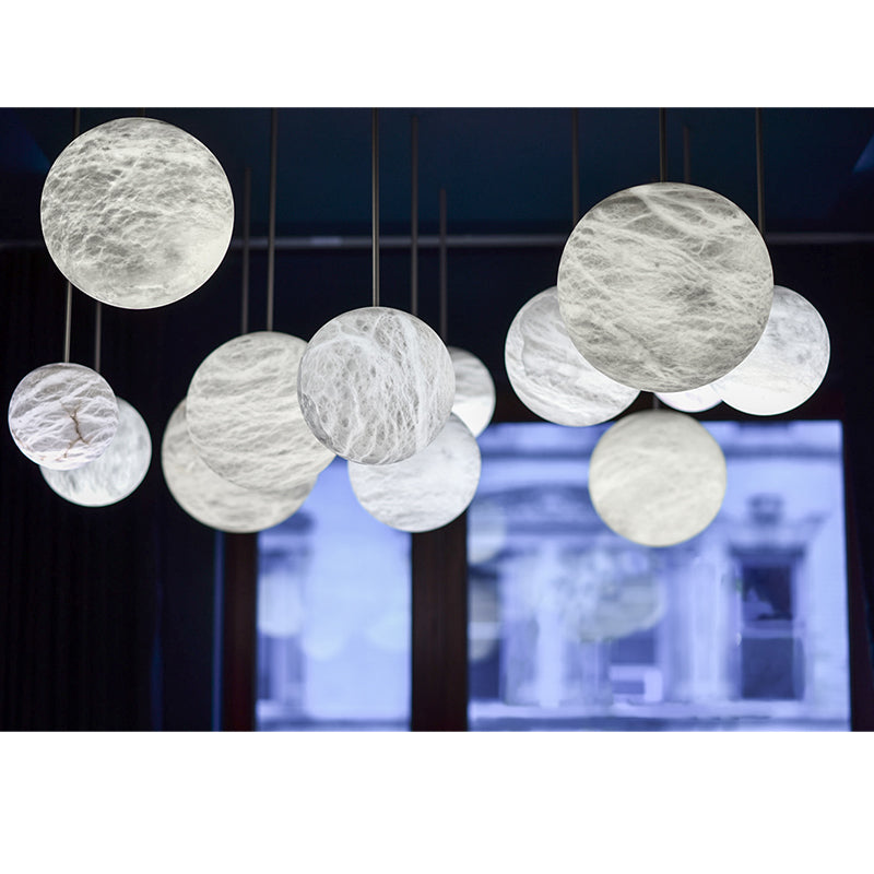 Nami Alabaster Sphere Staircase Chandelier,Multi Pendant Light-Fullstarlighting