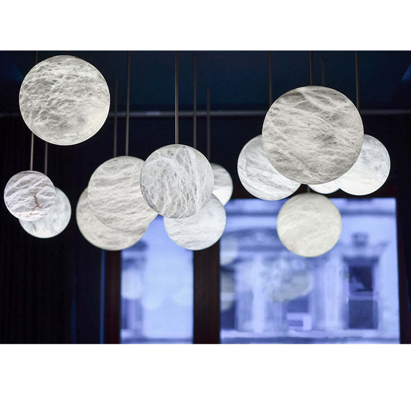 Nami Alabaster Sphere Staircase Chandelier,Multi Pendant Light-Fullstarlighting