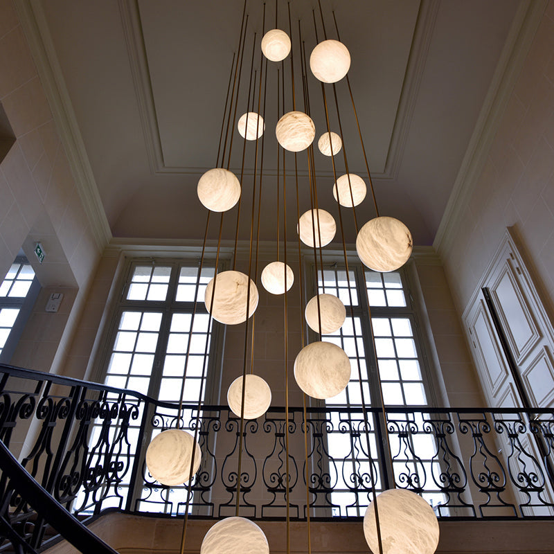 Nami Alabaster Sphere Staircase Chandelier,Multi Pendant Light-Fullstarlighting