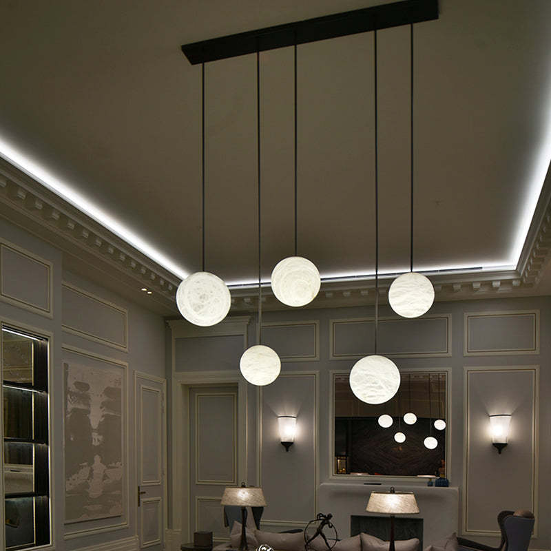 Nami Alabaster Sphere Staircase Chandelier,Multi Pendant Light-Fullstarlighting